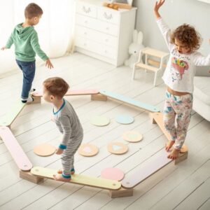 balancing wooden floor hexagon